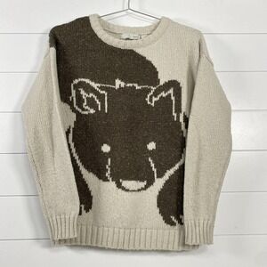 Kersh Sweater Womens Medium Beige Brown Squirrel Graphic Knit Pullover Crewneck